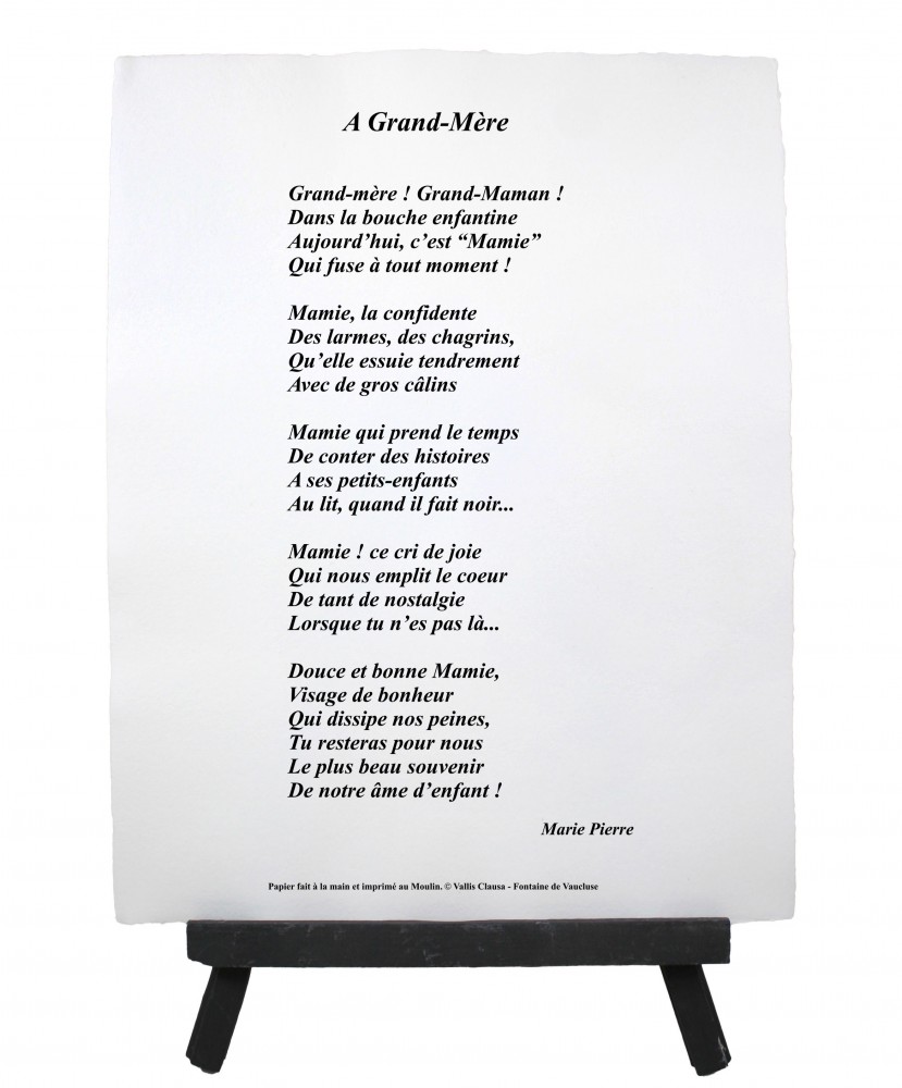 A grand mère : poème imprimé sur papier artisanal