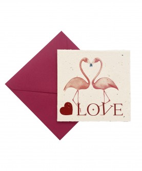 "Love" card - Pink flamingos